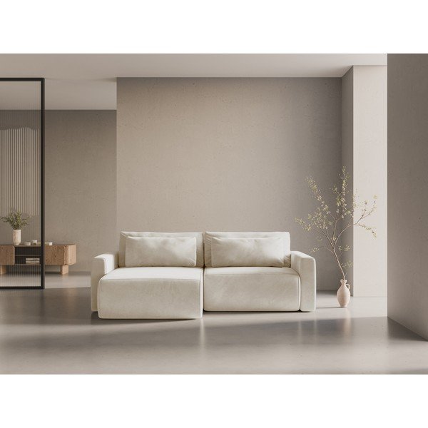 Divano angolare beige allungabile con contenitore e rivestimento in velluto Belfast – Cosmopolitan Design-image-1