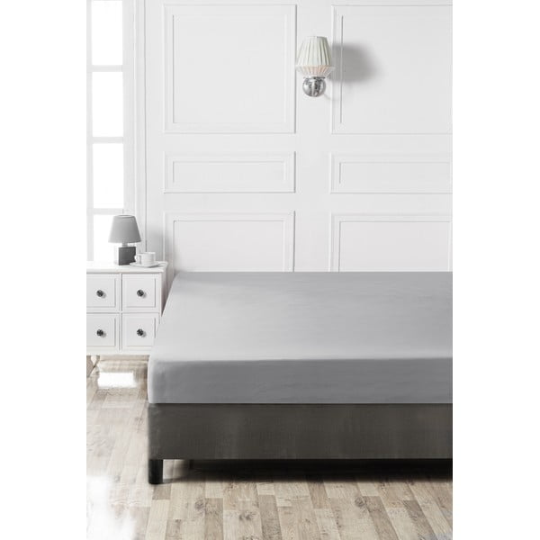 Lenzuolo grigio in cotone elasticizzato 160x200 cm - Mijolnir-image-2