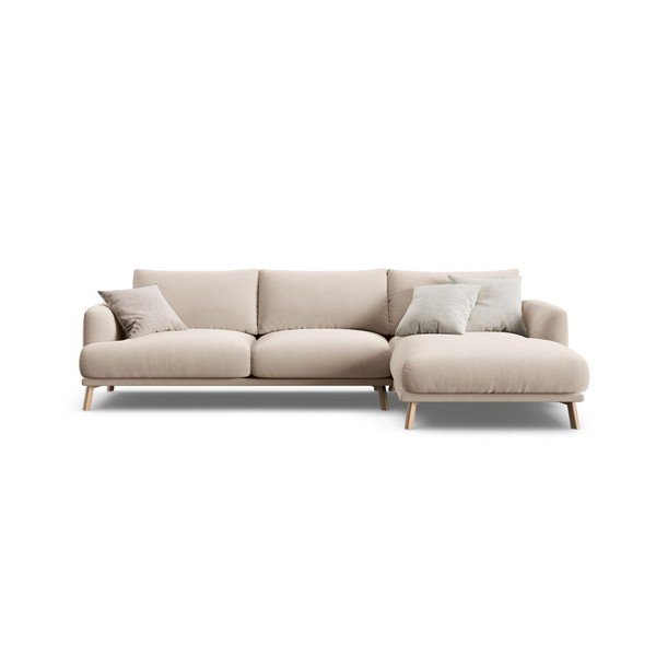 Divano angolare beige (con penisola a destra/con chaise lounge) con rivestimento in velluto Naomi – Micadoni 
