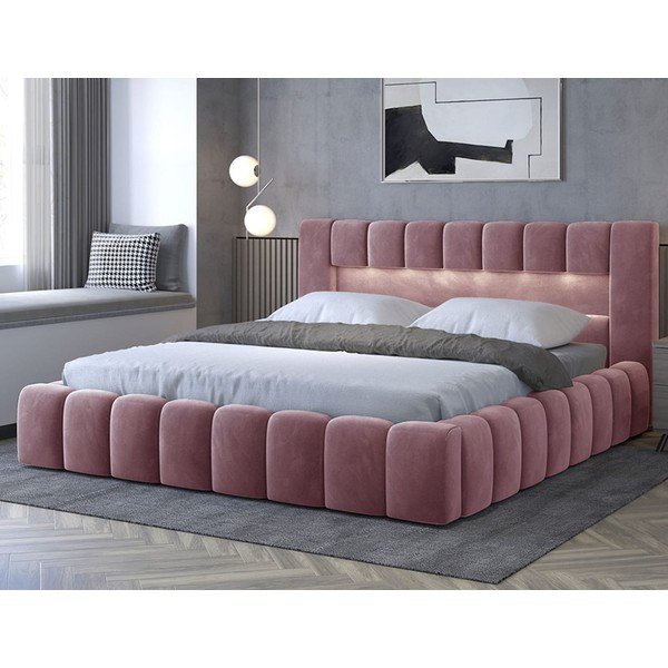 Letto matrimoniale imbottito rosa con contenitore con rete inclusa 180x200 cm Lamica – ELTAP-image-1