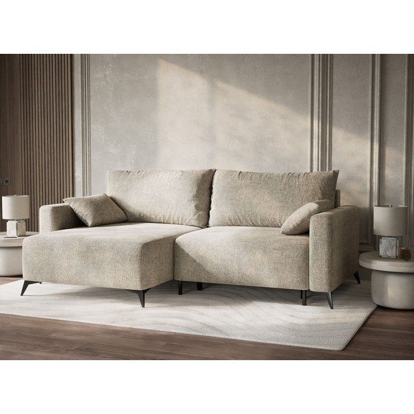 Divano angolare beige allungabile/con contenitore (con penisola a sinistra/con chaise lounge) con rivestimento in ciniglia Leon – Maison de Rêve-image-4