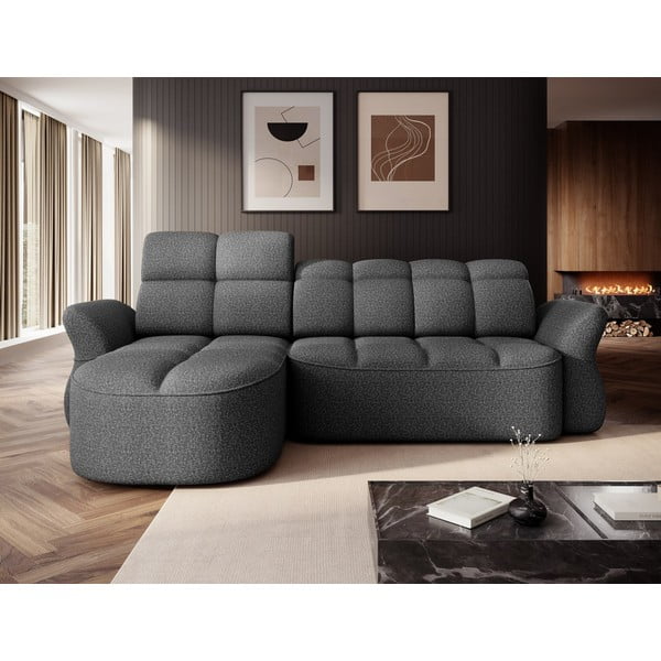 Divano angolare grigio scuro allungabile/con contenitore (con penisola a sinistra/con chaise lounge) e rivestimento in velluto Beneth – ELTAP-image-1