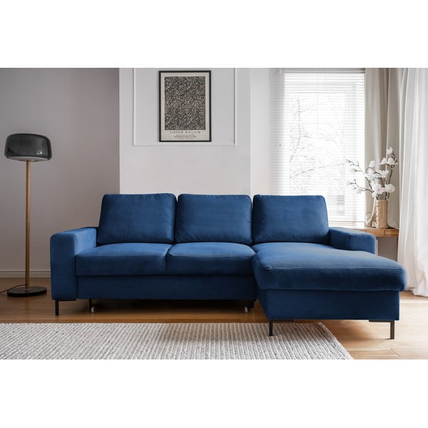 Divano letto angolare in velluto a coste blu scuro (angolo destro) Lofty Lilly - Miuform-image-1