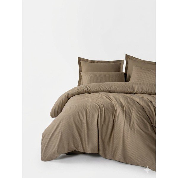 Set copripiumino e federa marrone in cotone renforcé per letto singolo 140x200 cm Checkered – Mila Home Luxury