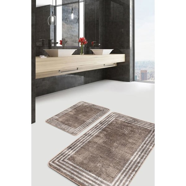 Set di tappetini per il bagno marroni in velluto 2 pz 60x100 cm – Mila Home-image-4