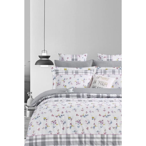 Biancheria da letto bianca/grigia in cotone renforcé per letto matrimoniale/per letto esteso con lenzuolo incluso/4 pezzi 200x220 cm – Mila Home