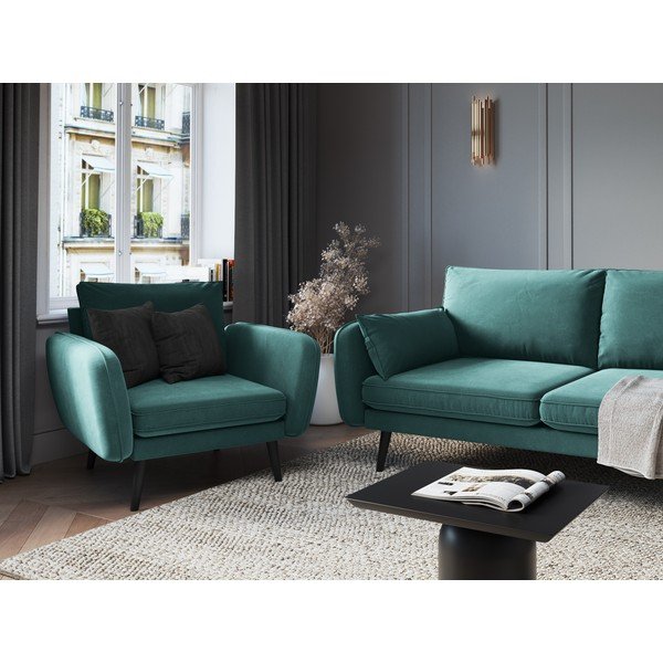 Poltrona in velluto blu petrolio con gambe nere Lento - Kooko Home-image-1