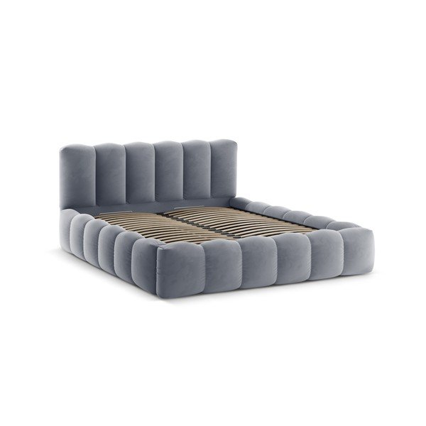 Letto matrimoniale imbottito grigio con contenitore con rete inclusa 140x200 cm Lupine – Micadoni -image-3