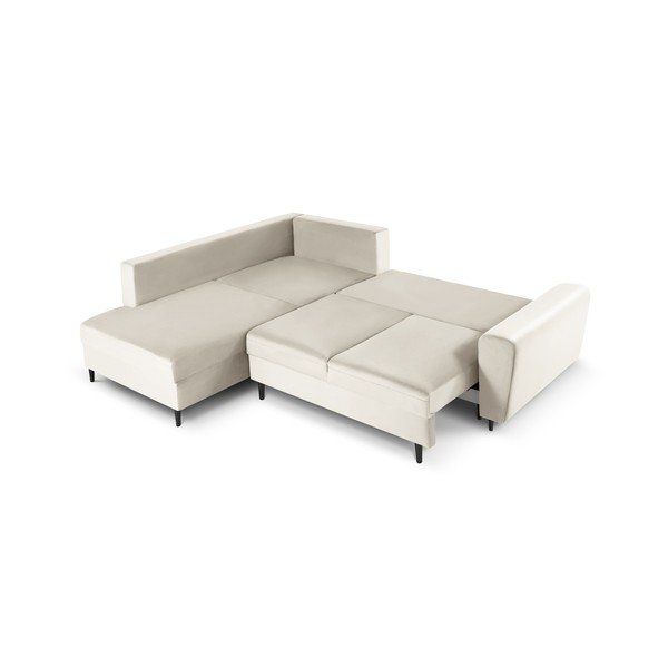 Divano angolare beige allungabile e con contenitore (con penisola a sinistra/a L) con rivestimento in velluto Kyoto – Cosmopolitan Design-image-2