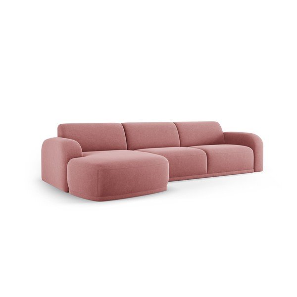 Divano con penisola in velluto rosa chiaro Erin - Micadoni Home-image-3