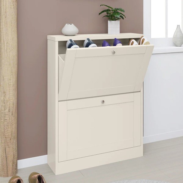 Scarpiera beige opaca con ante ribaltabili 70x90x19 cm Heide – Støraa-image-1