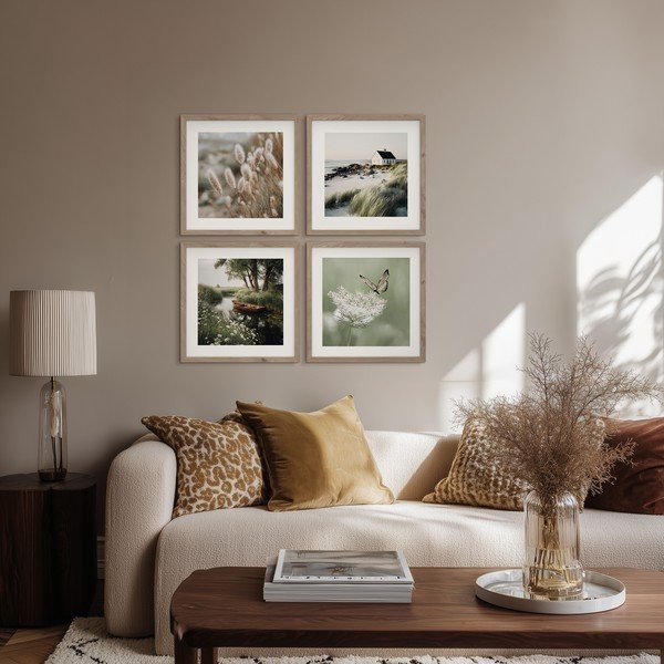 Set di dipinti stampati con cornice inclusa 4 pz 30x30 cm Subtle Nature – Styler-image-1