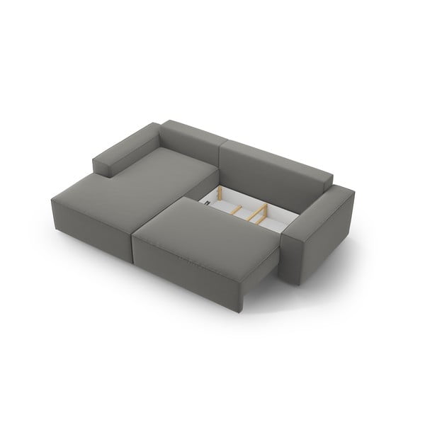 Divano angolare grigio chiaro allungabile/con contenitore (con penisola a sinistra/con chaise lounge) con rivestimento in velluto Jodie – Micadoni -image-4