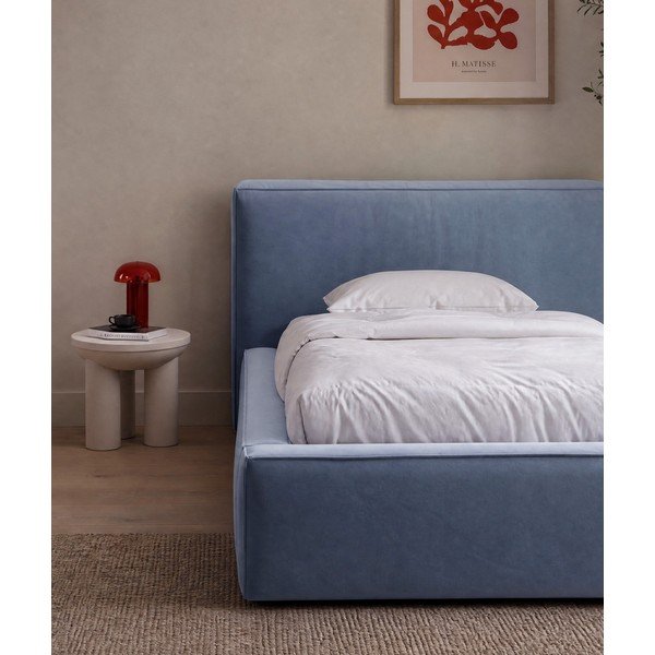 Letto singolo imbottito azzurro con contenitore con rete inclusa 90x200 cm Jodie – Micadoni -image-3