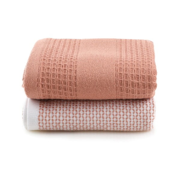 Set di asciugamani goffrati color salmone 2 pz 40x60 cm Betty – Foutastic-image-3