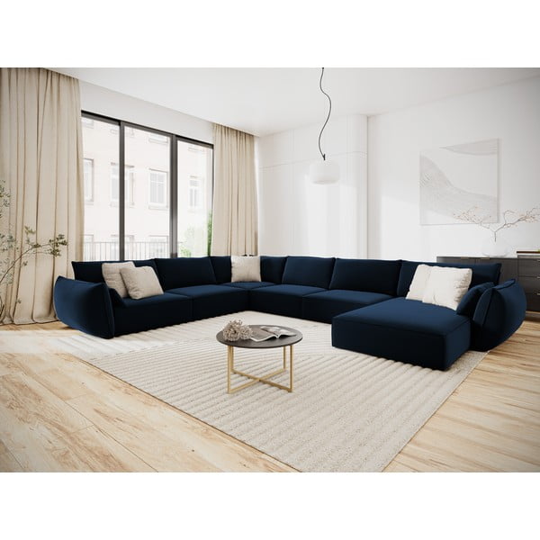 Divano angolare blu scuro (con penisola a sinistra/a U) con rivestimento in velluto Vanda – Mazzini Sofas-image-1