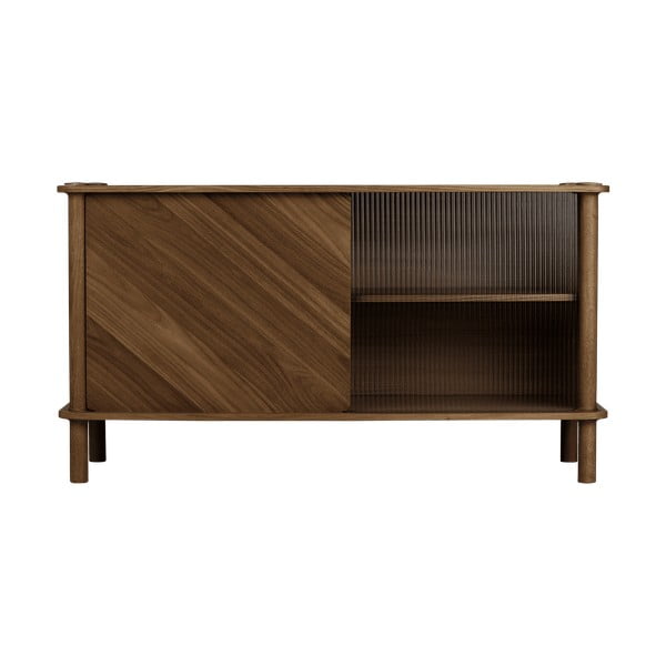 Vetrina marrone in rovere massiccio con ante scorrevoli 135x73,5x48 cm Italic – UMAGE-image-1