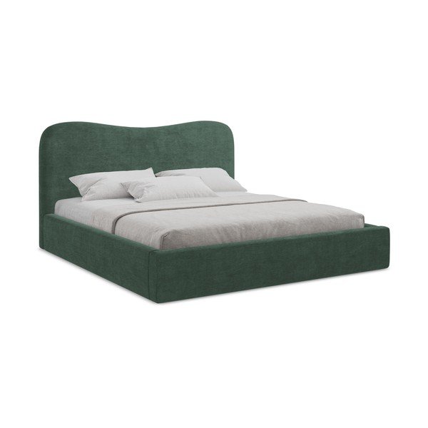 Letto matrimoniale imbottito verde con contenitore con rete inclusa 140x200 cm Kahai – Makamii
