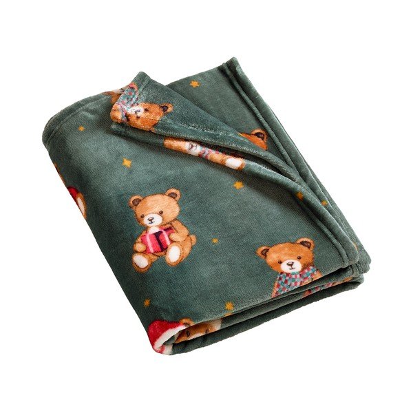 Coperta verde scuro a tema natalizio 170x130 cm Christmas Tartan Teddy Bear – Catherine Lansfield
