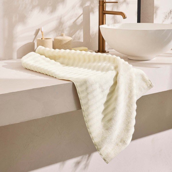 Asciugamano tipo terry color crema in cotone 50x90 cm Maya – douceur d'intérieur-image-2
