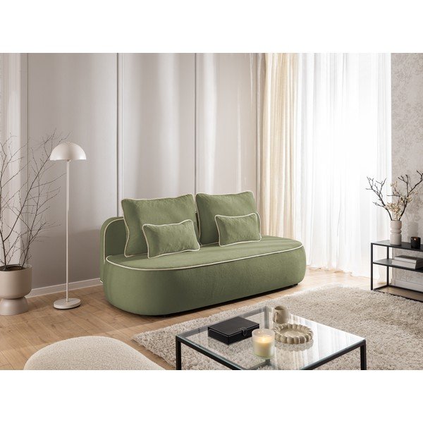 Divano color kaki/beige allungabile/con contenitore con rivestimento in velluto 210 cm Saga – Ropez-image-1