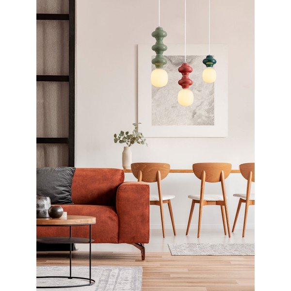 Lampadario bianco/verde chiaro in ceramica con paralume in vetro ø 18 cm Clio – Nova Luce-image-2