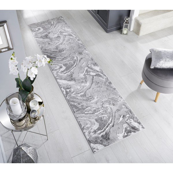 Tappeto grigio/argento 60x230 cm Marbled - Flair Rugs-image-1
