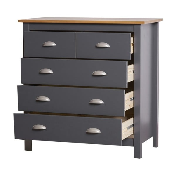 Cassettiera grigio antracite in legno di pino massiccio con 5 cassetti Jade - Marckeric-image-1