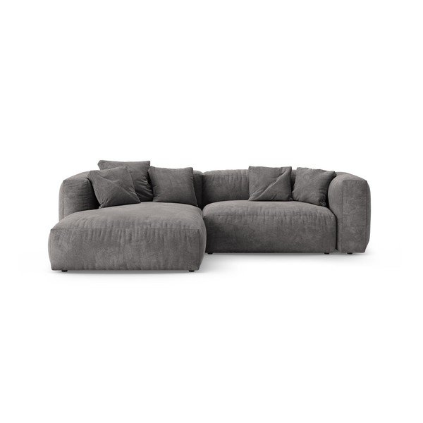 Divano angolare componibile grigio allungabile (con penisola a sinistra/con chaise lounge) con rivestimento in velluto – Micadoni 