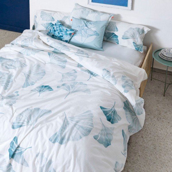 Copripiumino in cotone bianco e blu per letto singolo 140x200 cm Ginkgo - Blanc-image-1