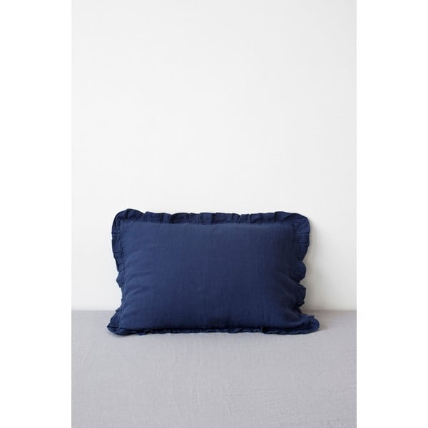 Federa di lino blu navy con bordo a righe, 50 x 60 cm Navy - Linen Tales