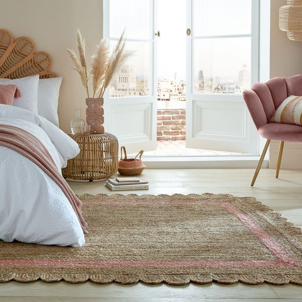 Tappeto rosa/di colore naturale in iuta tessuto a mano 160x230 cm Grace – Flair Rugs-image-2