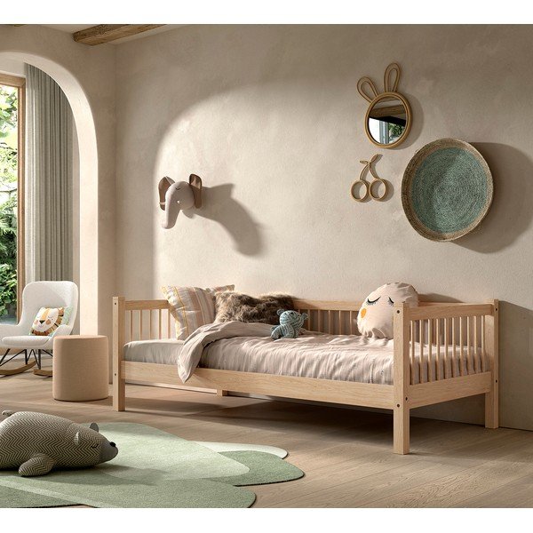 Letto da bambini di colore naturale in faggio massiccio con rete inclusa 90x200 cm Forrest – Vipack-image-1