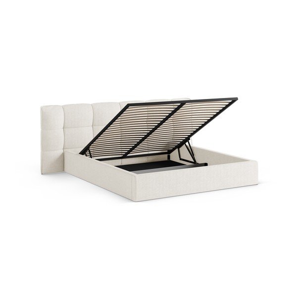 Letto matrimoniale imbottito avorio con contenitore con rete inclusa 180x200 cm Eric – Micadoni -image-2