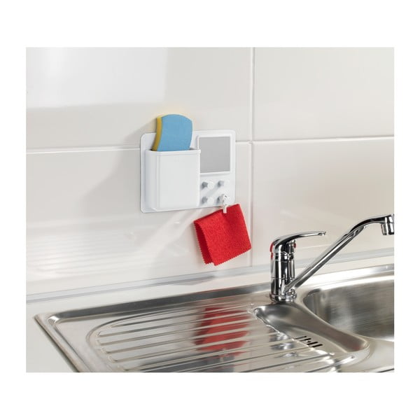 Organizzatore da parete in silicone bianco con ganci e specchio Ampio - Wenko-image-1