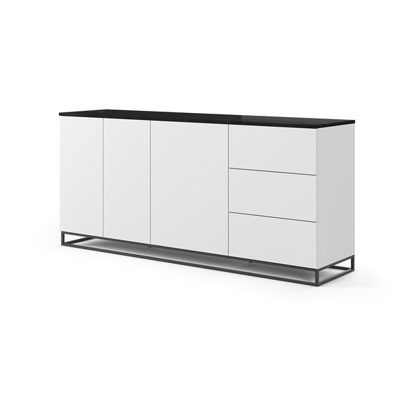 Bílá komoda s deskou z černého mramoru s 3 šuplíky a 3 dvířkami a černýma nohama TemaHome Join-image-4