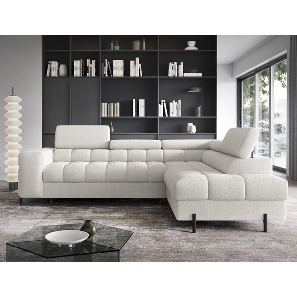 Divano angolare color crema allungabile/con contenitore (con penisola a destra/a L) con rivestimento in bouclé Ferucce – ELTAP-image-1