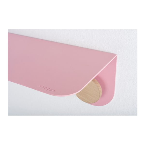 Mensola a muro in acciaio rosa con dettaglio in legno di quercia con 2 ganci , lunghezza 70 cm Hook - Gazzda-image-3