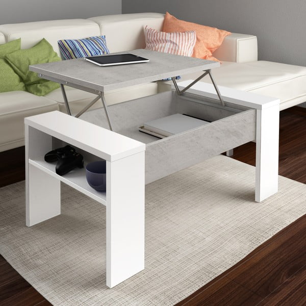 Tavolino grigio e bianco con vano portaoggetti James - Tomasucci-image-1