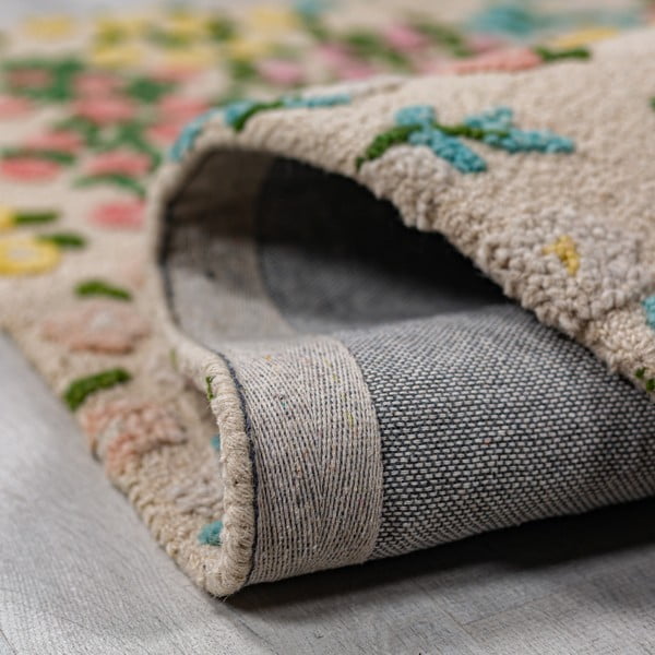 Tappeto color crema in lana tessuto a mano 160x230 cm Emilia Floral – Flair Rugs-image-3