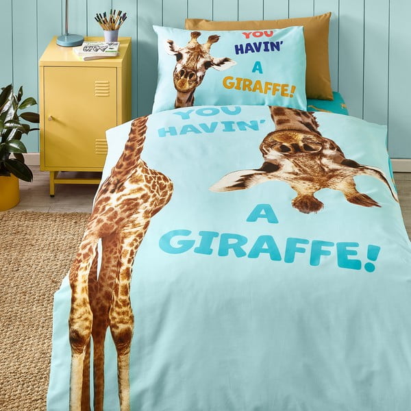 Biancheria da letto per bambini turchese per letto singolo 135x200 cm Havin A Giraffe – Catherine Lansfield-image-1