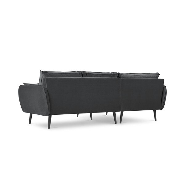 Divano angolare in velluto grigio scuro con gambe nere, angolo sinistro Lento - Kooko Home-image-2