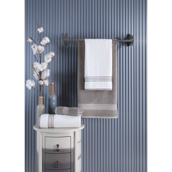 Set di asciugamani per viso e corpo color crema e grigio tortora in cotone 4 pz – Mila Home-image-2