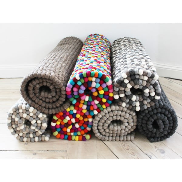 Tappeto di lana a palline bianche e grigie, 100 x 150 cm Ball Rugs - Wooldot-image-2
