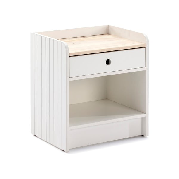 Comodino bianco con piano in legno di pino Monte - Marckeric-image-1