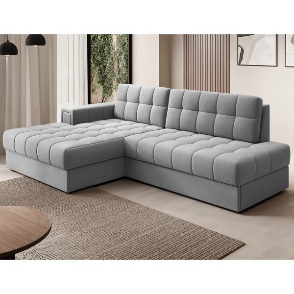 Divano angolare grigio allungabile (con penisola a sinistra/con chaise lounge) con rivestimento in velluto Blezalt – ELTAP-image-1