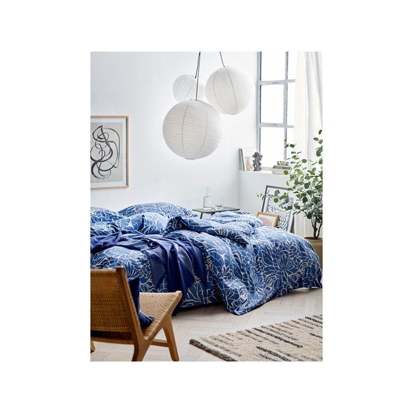 Biancheria da letto singola damascata blu 140x200 cm Abstract leaves - Södahl-image-2