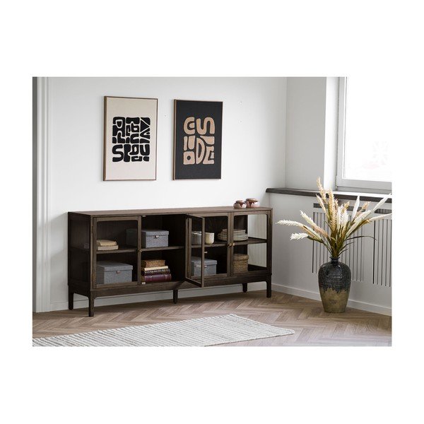 Vetrina marrone scuro con effetto rovere 180x80x40 cm Zamora – House Nordic-image-1