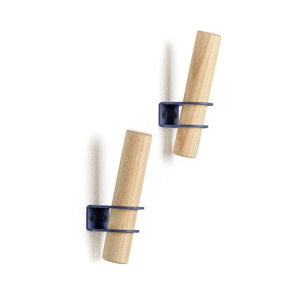 Set di 2 ganci in legno di frassino con supporto blu Torch - EMKO
