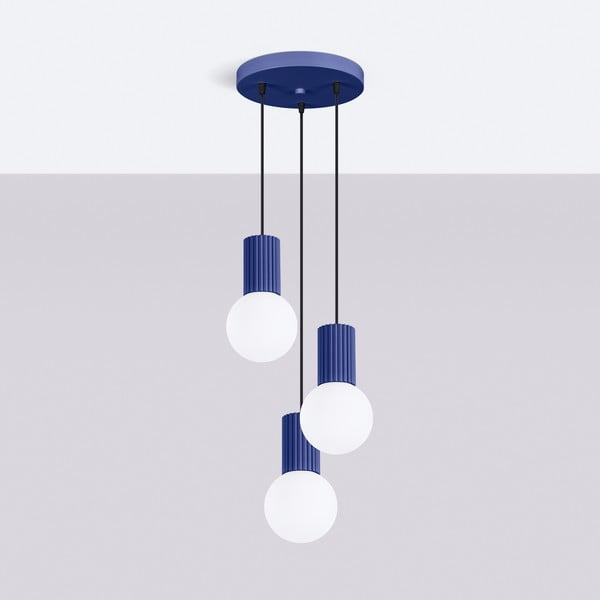 Lampadario blu scuro con paralume in vetro ø 25 cm Orbital – Sollux-image-4